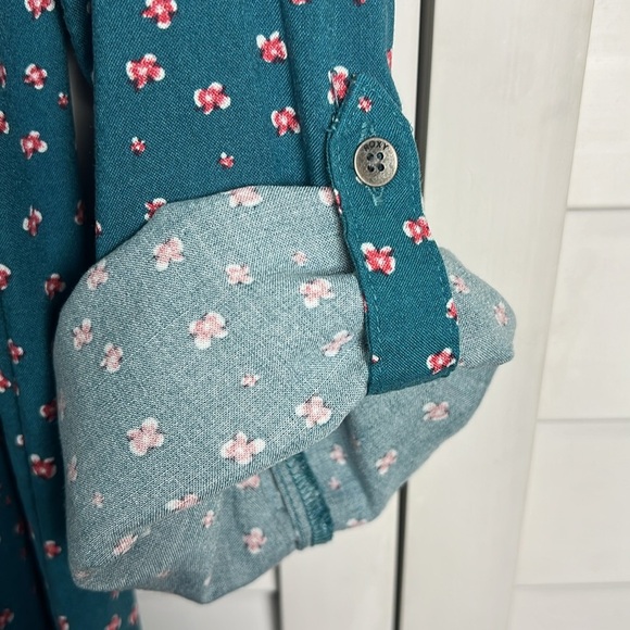 Roxy Girl Floral Roll Tab Sleeve Button Down Dress Size 16 XXL - Picture 11 of 12